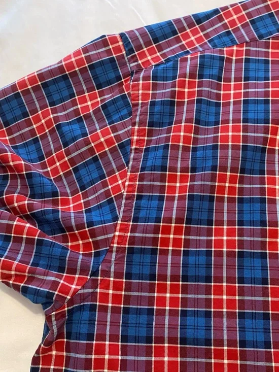 Tommy Hilfiger Men's 4XL Red and Blue Plaid Long Sleeve Button-Down Shirt - Picture 7 of 10